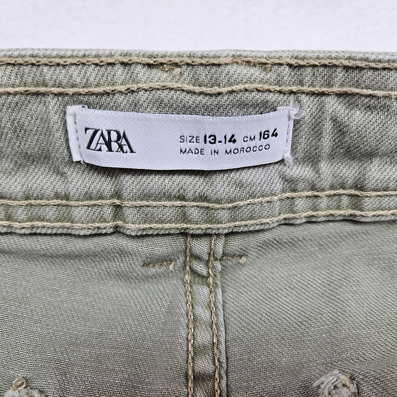 Zara High Rise Marine Wide Leg Raw Hem Pants Girls Juniors Size 13-14 Adjustable - Picture 3 of 16